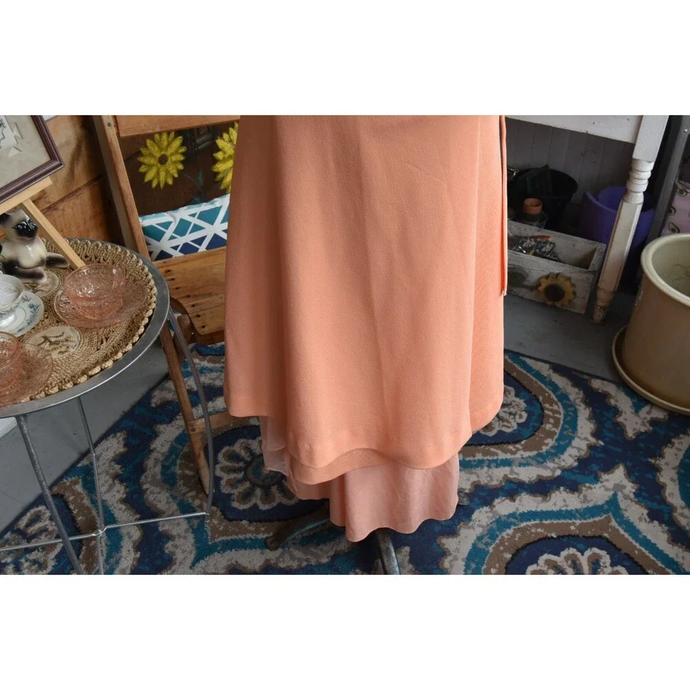 70s Spaghetti Strap Gown with Matching Wrap Roaman's Formal Peach - Size XS